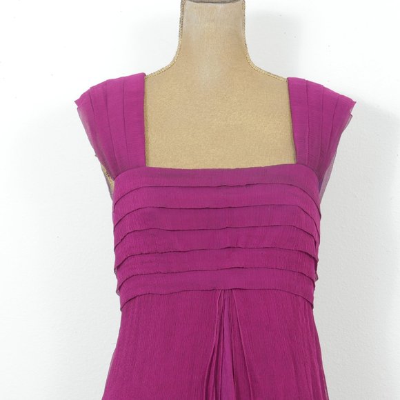 Tadashi Magenta Purple Silk Vintage Glamour Size 12 Layered Hem Retro Dress - Picture 3 of 11